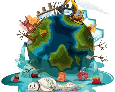 Poster design with pollutions on earth illustration